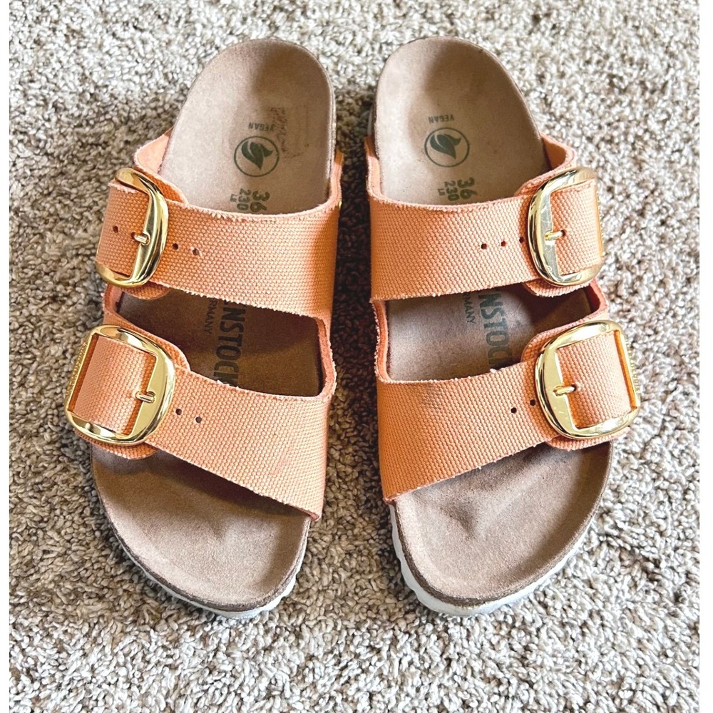 Birkenstock Arizona Big Buckle Vegan Sandals Apricot Orange Canvas Gold 36 L5